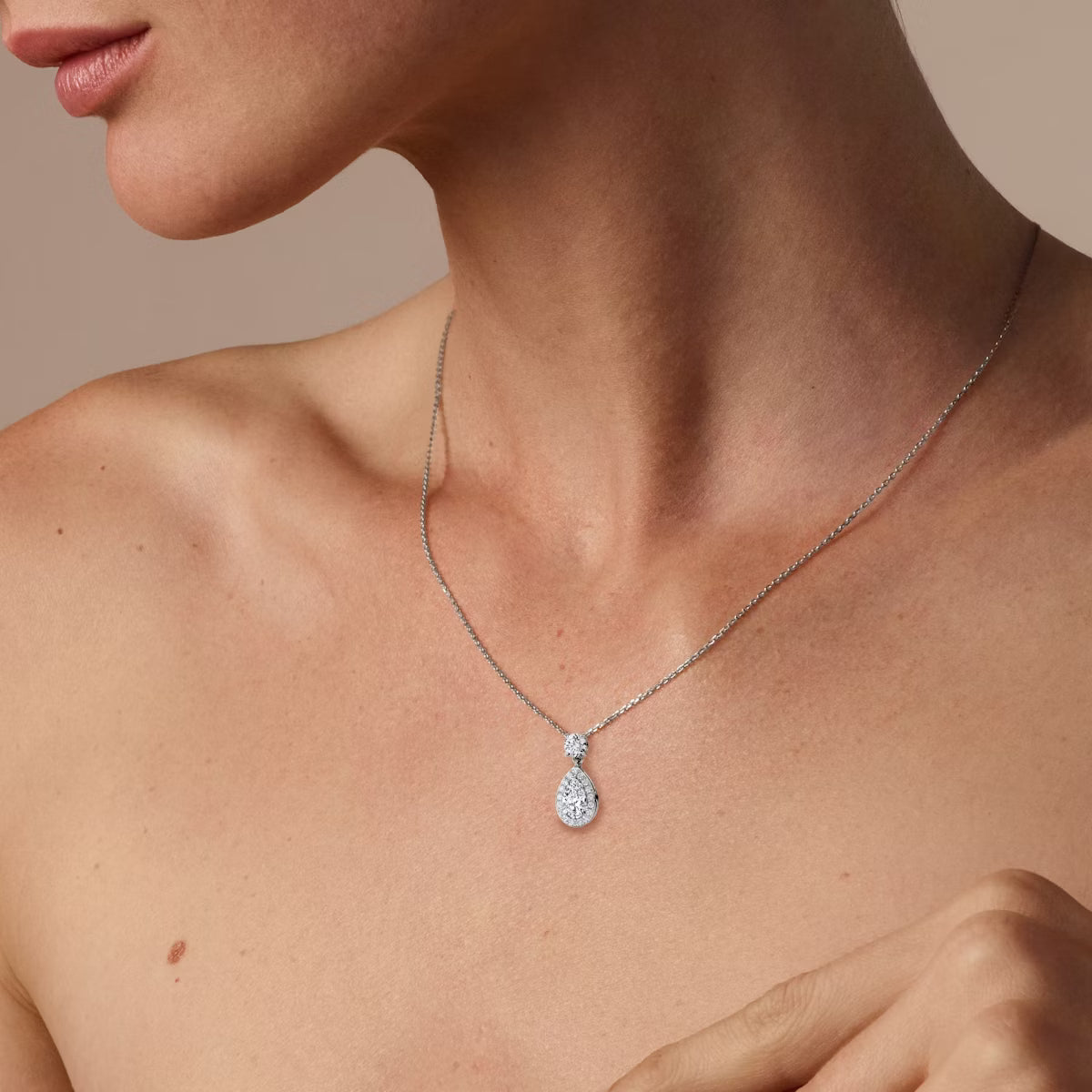 Halo & Hanging- 0.88 CT Pear Moissanite Necklace