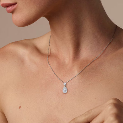 Halo & Hanging- 0.88 CT Pear Moissanite Necklace
