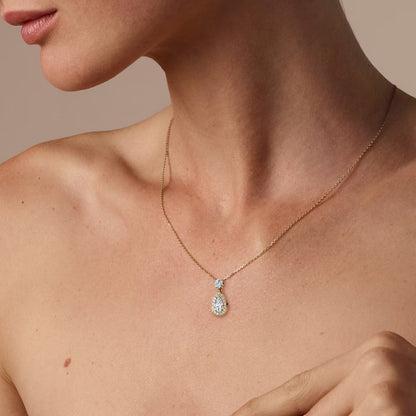 Halo & Hanging- 0.88 CT Pear Moissanite Necklace