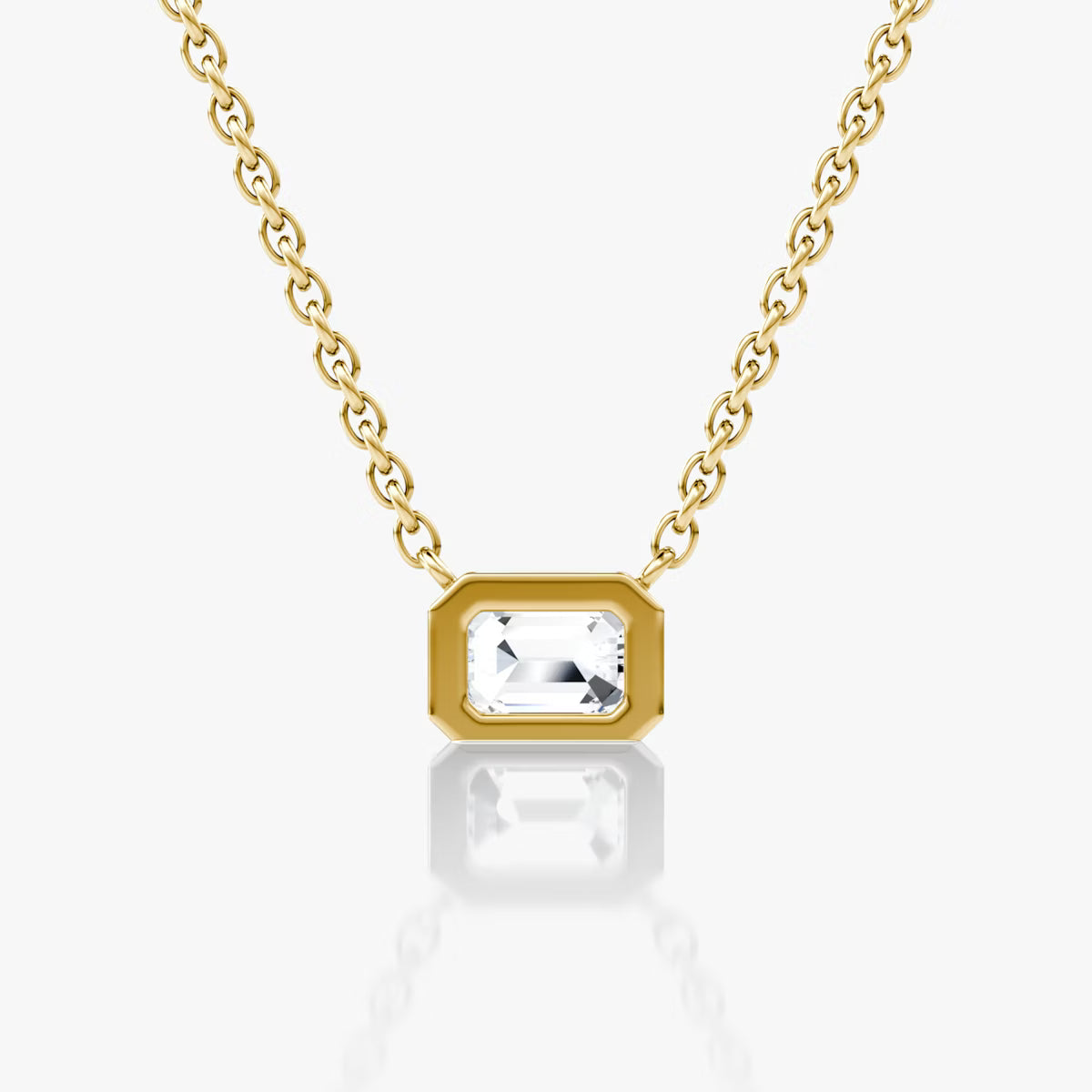 East West Solitaire Bezel- 0.25 CT Emerald Moissanite Necklace