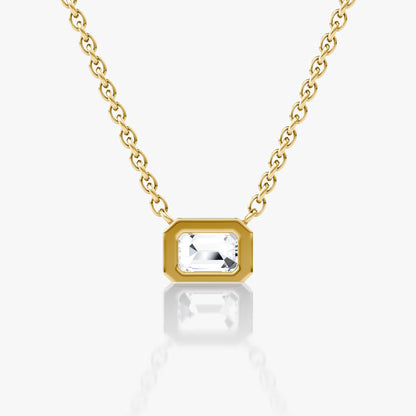East West Solitaire Bezel- 0.25 CT Emerald Moissanite Necklace