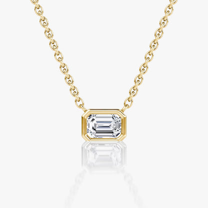 East West Solitaire Bezel- 0.25 CT Emerald Moissanite Necklace