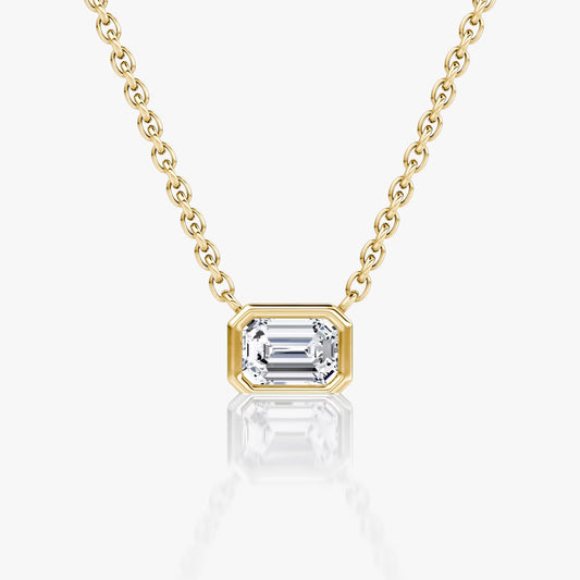 East West Solitaire Bezel- 0.25 CT Emerald Moissanite Necklace