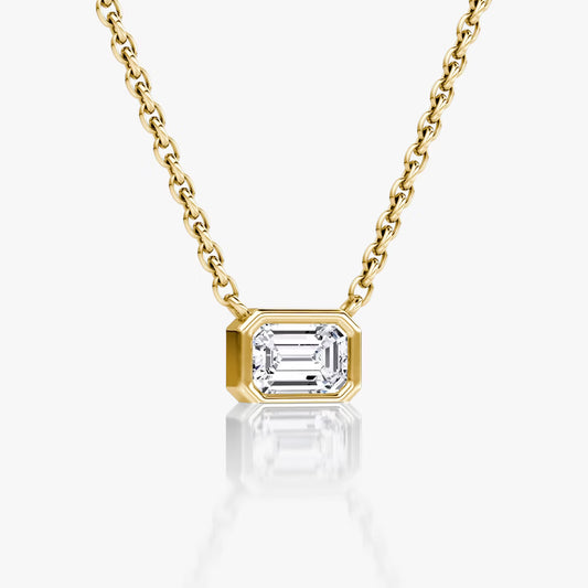 East West Solitaire Bezel- 0.25 CT Emerald Moissanite Necklace