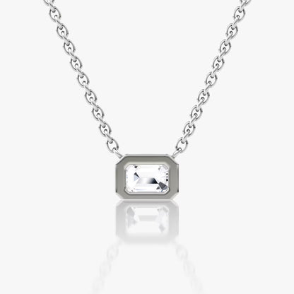 East West Solitaire Bezel- 0.25 CT Emerald Moissanite Necklace