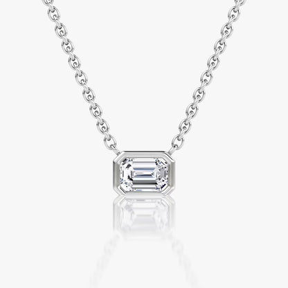 East West Solitaire Bezel- 0.25 CT Emerald Moissanite Necklace
