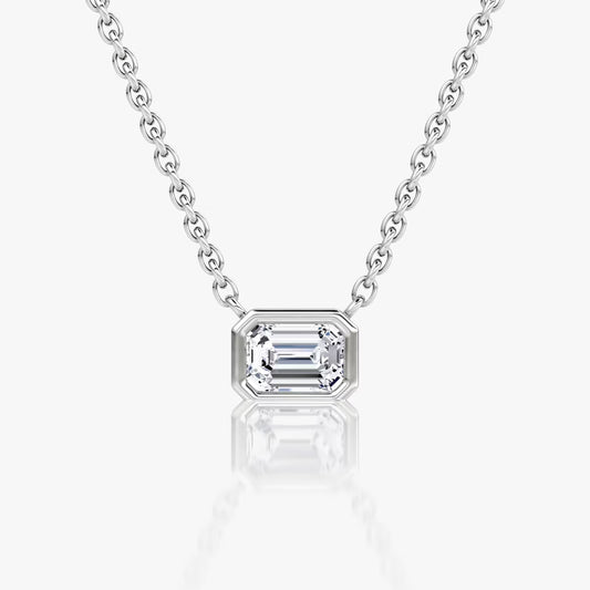 East West Solitaire Bezel- 0.25 CT Emerald Moissanite Necklace