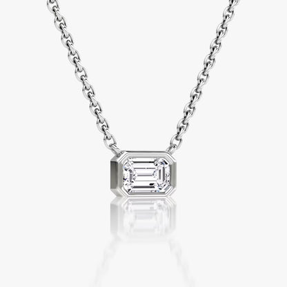 East West Solitaire Bezel- 0.25 CT Emerald Moissanite Necklace
