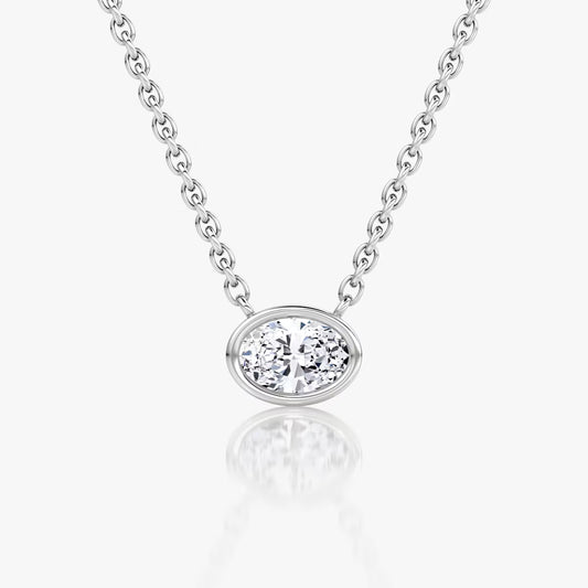 East West Solitaire Bezel- 0.25 CT Oval Moissanite Necklace