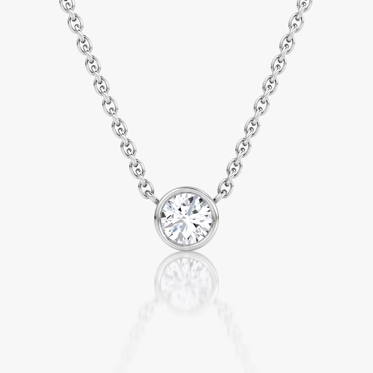 Solitaire Bezel- 0.10 CT Round Moissanite Necklace