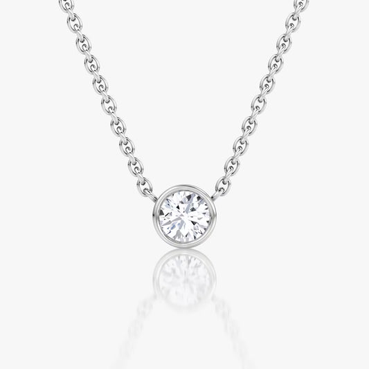 Solitaire Bezel- 0.10 CT Round Moissanite Necklace