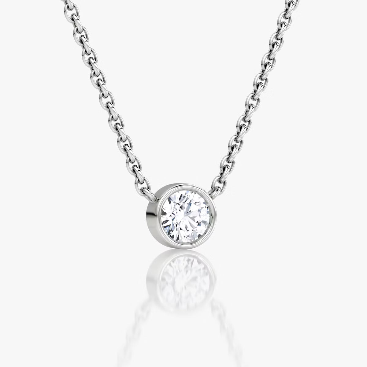 Solitaire Bezel- 0.10 CT Round Moissanite Necklace