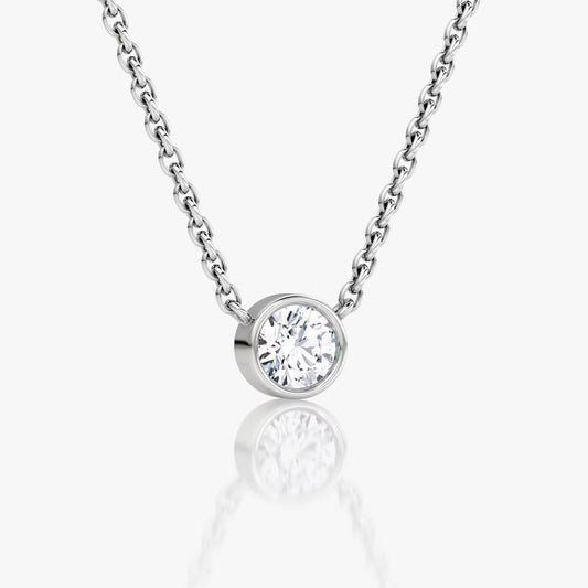 Solitaire Bezel- 0.10 CT Round Moissanite Necklace