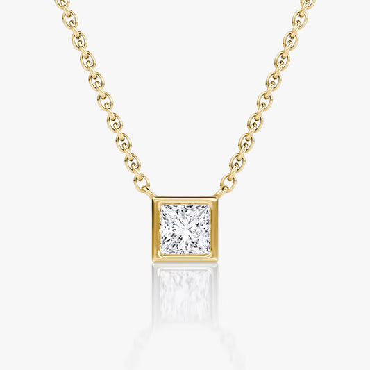 Solitaire Bezel- 0.25 CT Princess Moissanite Necklace