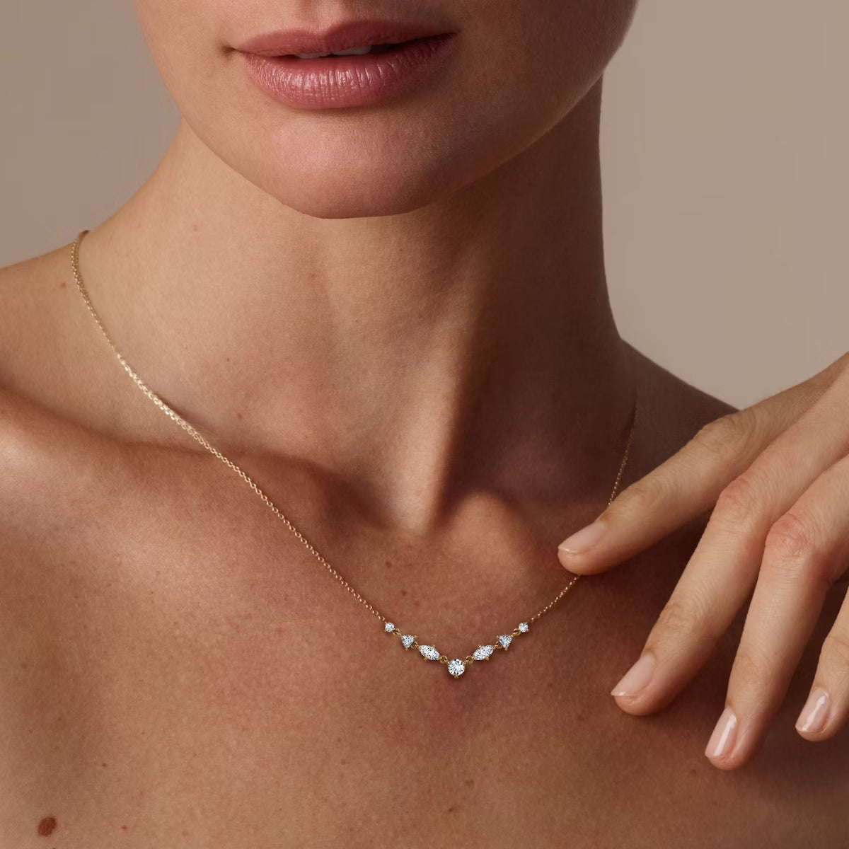 Linking Tennis- 1.03 CT Marquise & Trillion & Round Moissanite Necklace