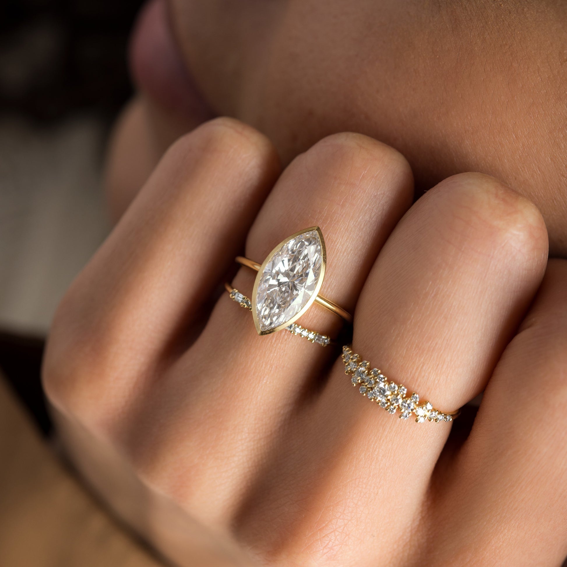 Solitaire Bezel with Hidden Stones-Marquise Lab Grown Diamond Engagement Ring