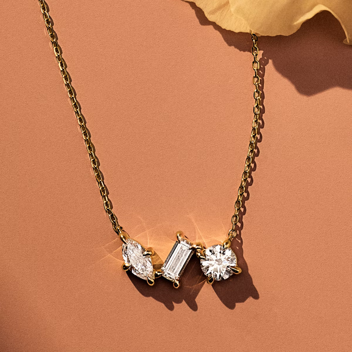 Three Stone- 0.36 CT Marquise, Round & Baguette Moissanite Necklace