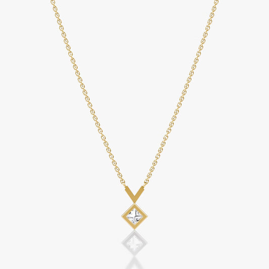 Solitaire Bezel- 0.25 CT Princess Moissanite Necklace