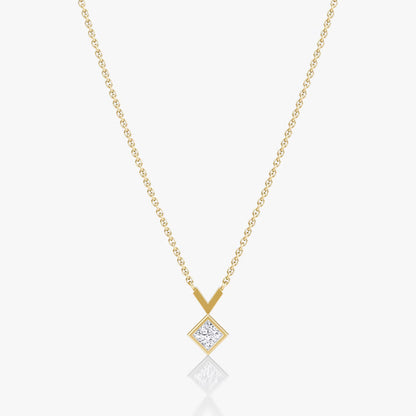 Solitaire Bezel- 0.25 CT Princess Moissanite Necklace