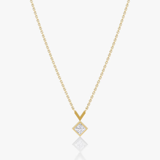 Solitaire Bezel- 0.25 CT Princess Moissanite Necklace