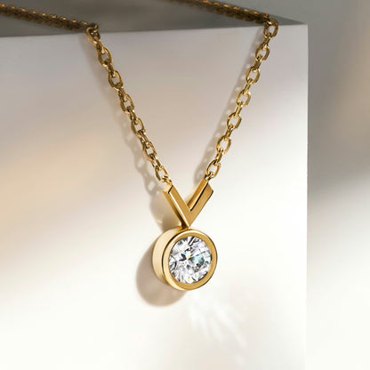 Solitaire Bezel- 0.25 CT Round Moissanite Necklace