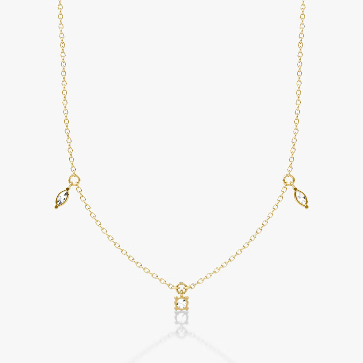 Hanging Three Stone- 0.25 CT Round, Marquise & Pear Moissanite Necklace