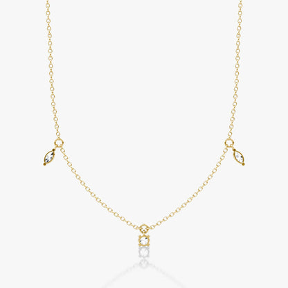 Hanging Three Stone- 0.25 CT Round, Marquise & Pear Moissanite Necklace