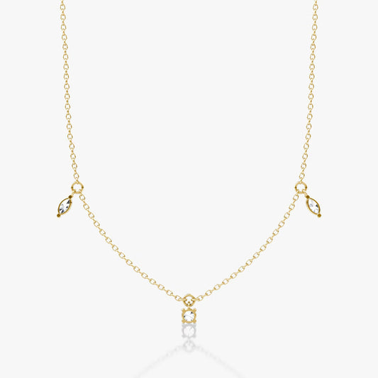 Hanging Three Stone- 0.25 CT Round, Marquise & Pear Moissanite Necklace
