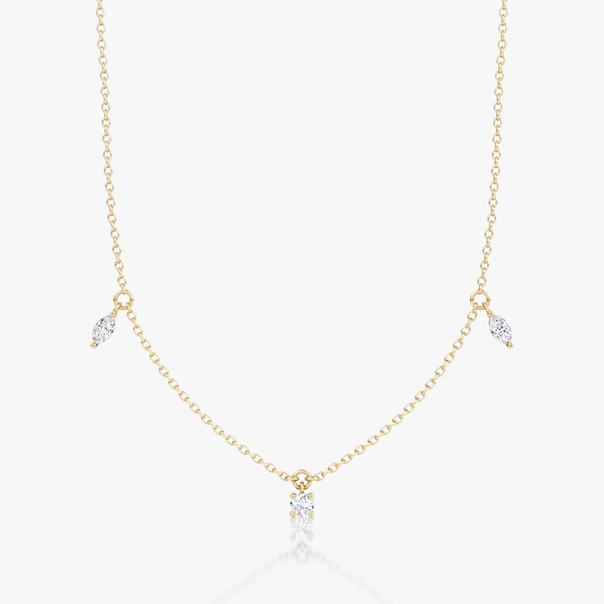 Hanging Three Stone- 0.25 CT Round, Marquise & Pear Moissanite Necklace
