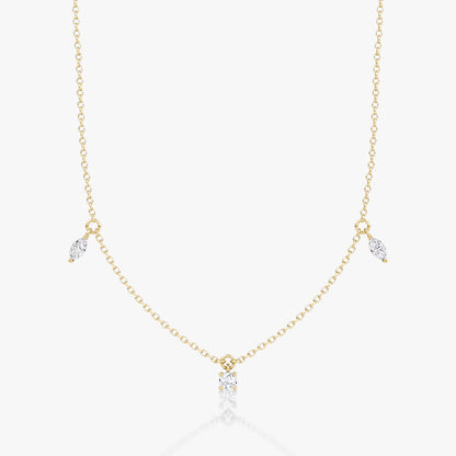 Hanging Three Stone- 0.25 CT Round, Marquise & Pear Moissanite Necklace
