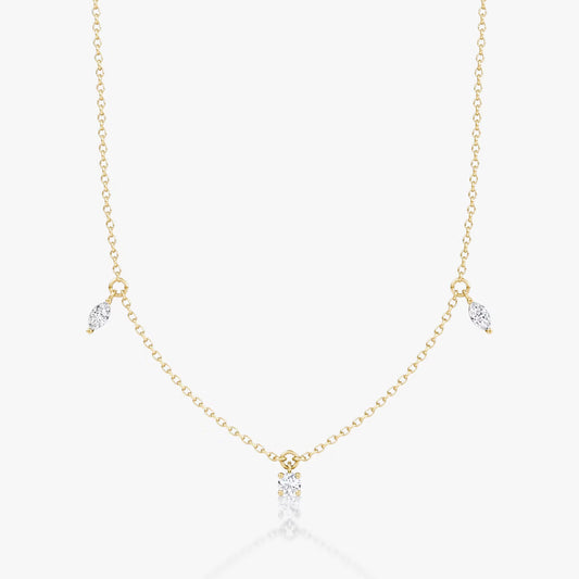 Hanging Three Stone- 0.25 CT Round, Marquise & Pear Moissanite Necklace