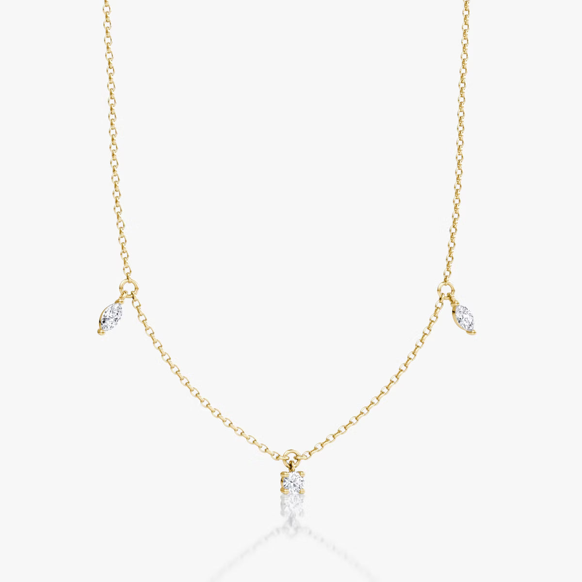 Hanging Three Stone- 0.25 CT Round, Marquise & Pear Moissanite Necklace