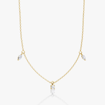Hanging Three Stone- 0.25 CT Round, Marquise & Pear Moissanite Necklace