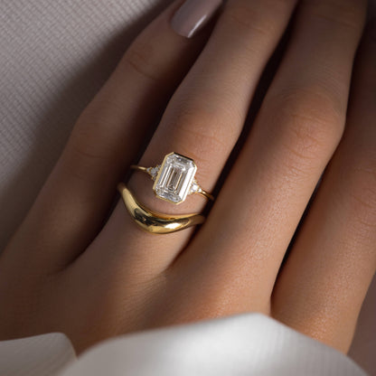 Bezel & Cluster-Emerald Lab Grown Diamond Engagement Ring