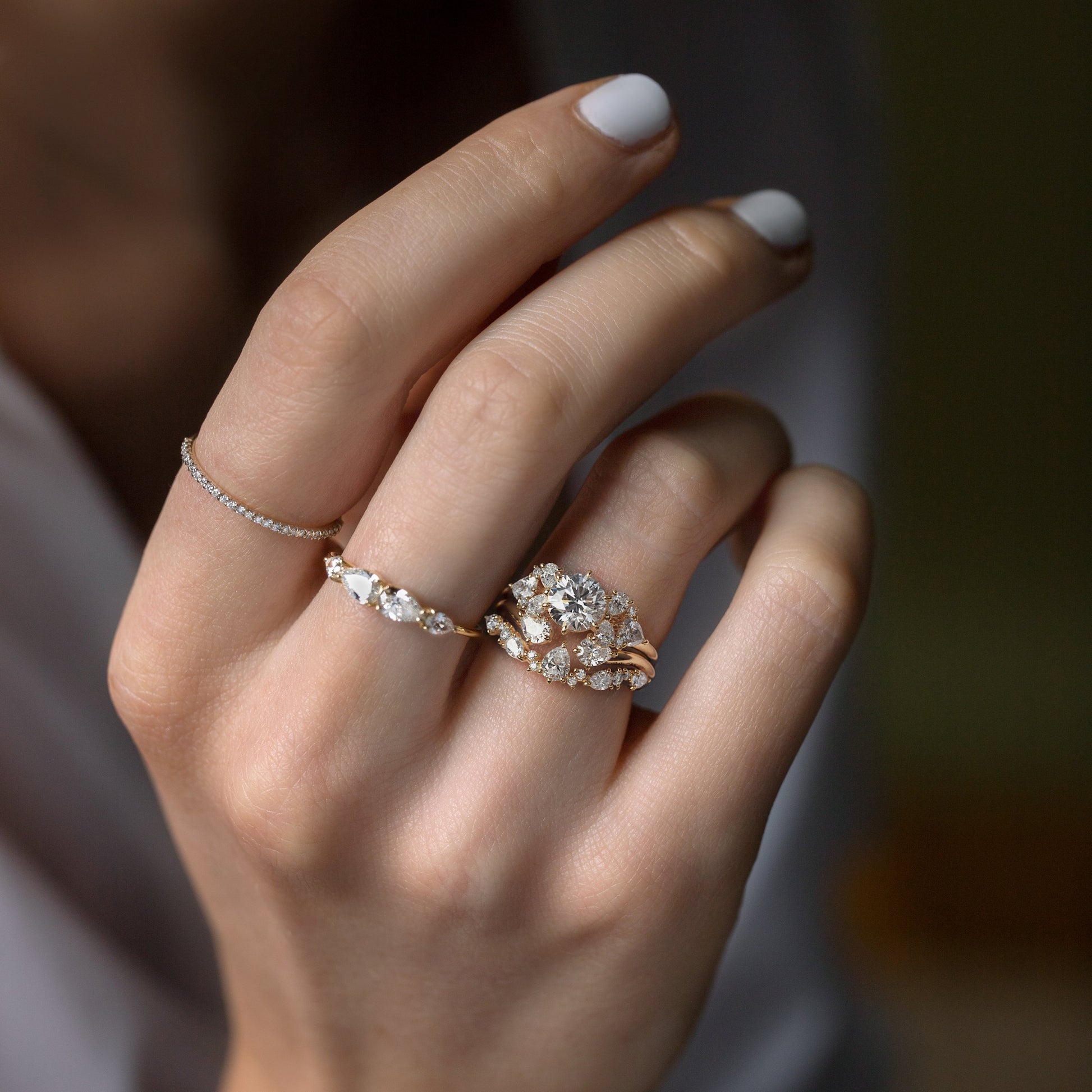 Cluster Style with Six Prong-Round Lab Grown Diamond Engagement Ring