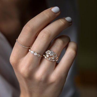 Cluster Style with Six Prong-Round Lab Grown Diamond Engagement Ring