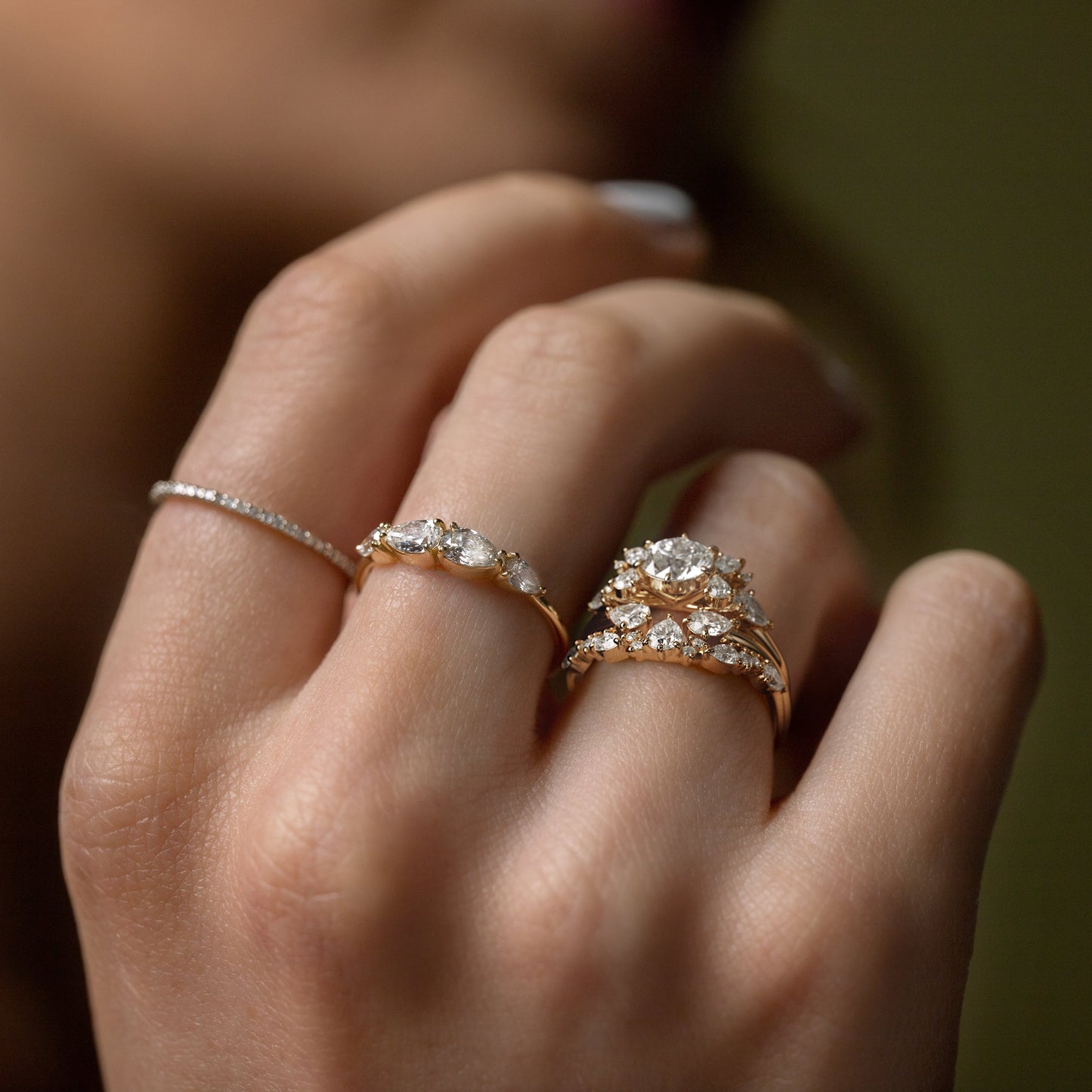 Cluster Style with Six Prong-Round Lab Grown Diamond Engagement Ring