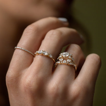 Cluster Style with Six Prong-Round Lab Grown Diamond Engagement Ring