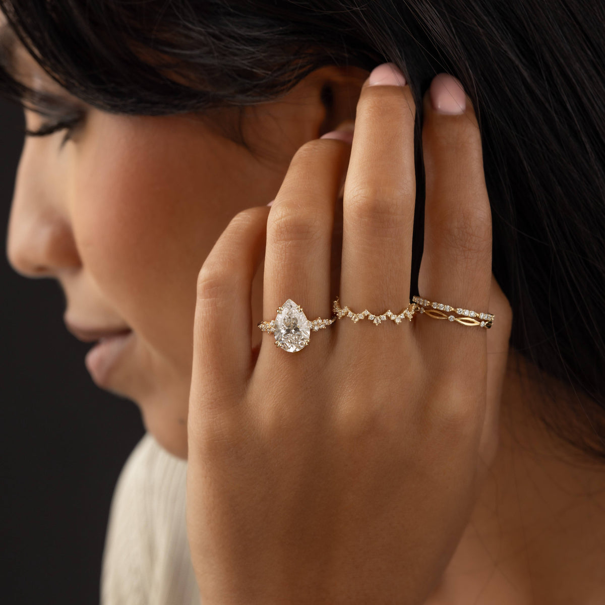 Cluster & Double Prong-Pear Lab Grown Diamond Engagement Ring