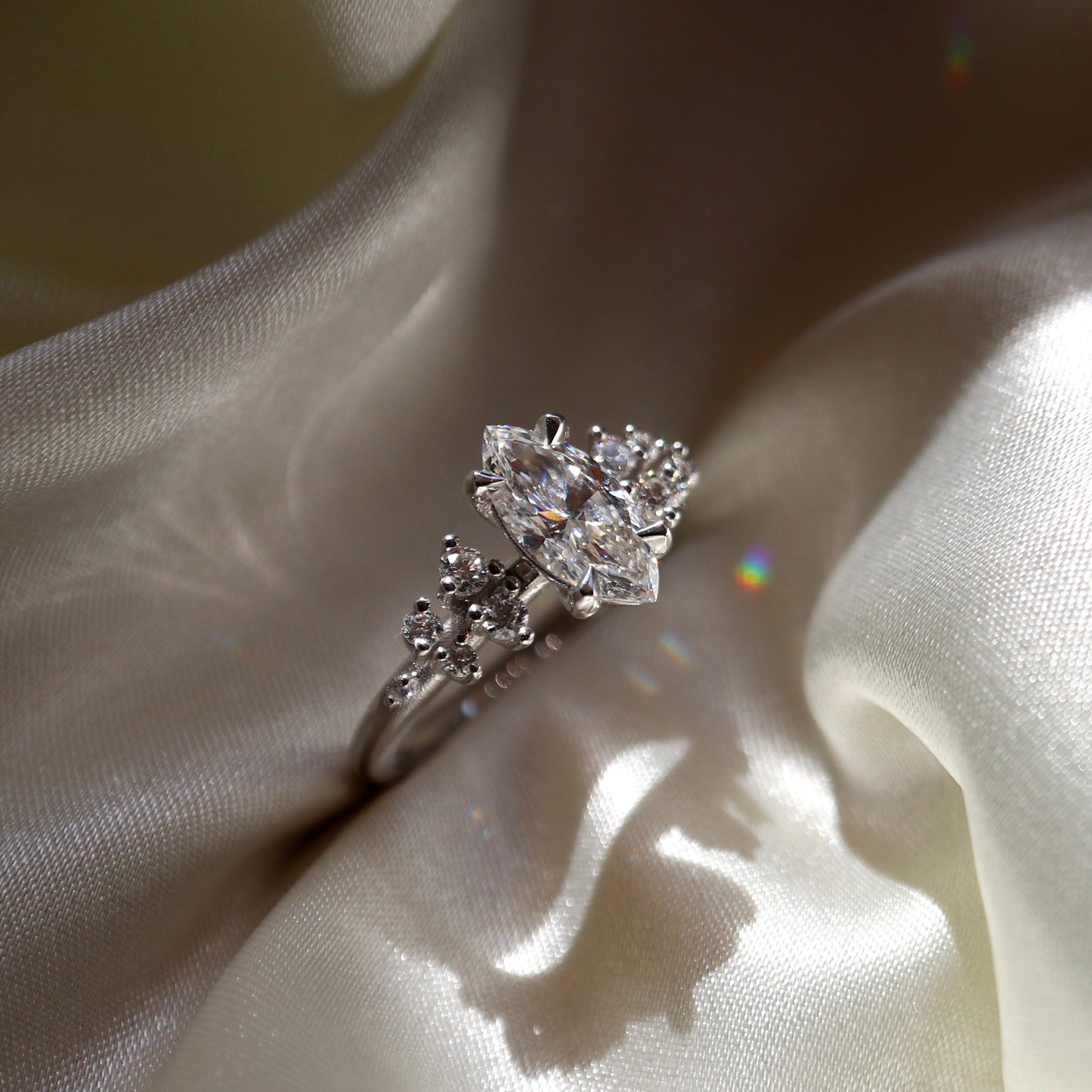 Cluster-Marquise Lab Grown Diamond Engagement Ring