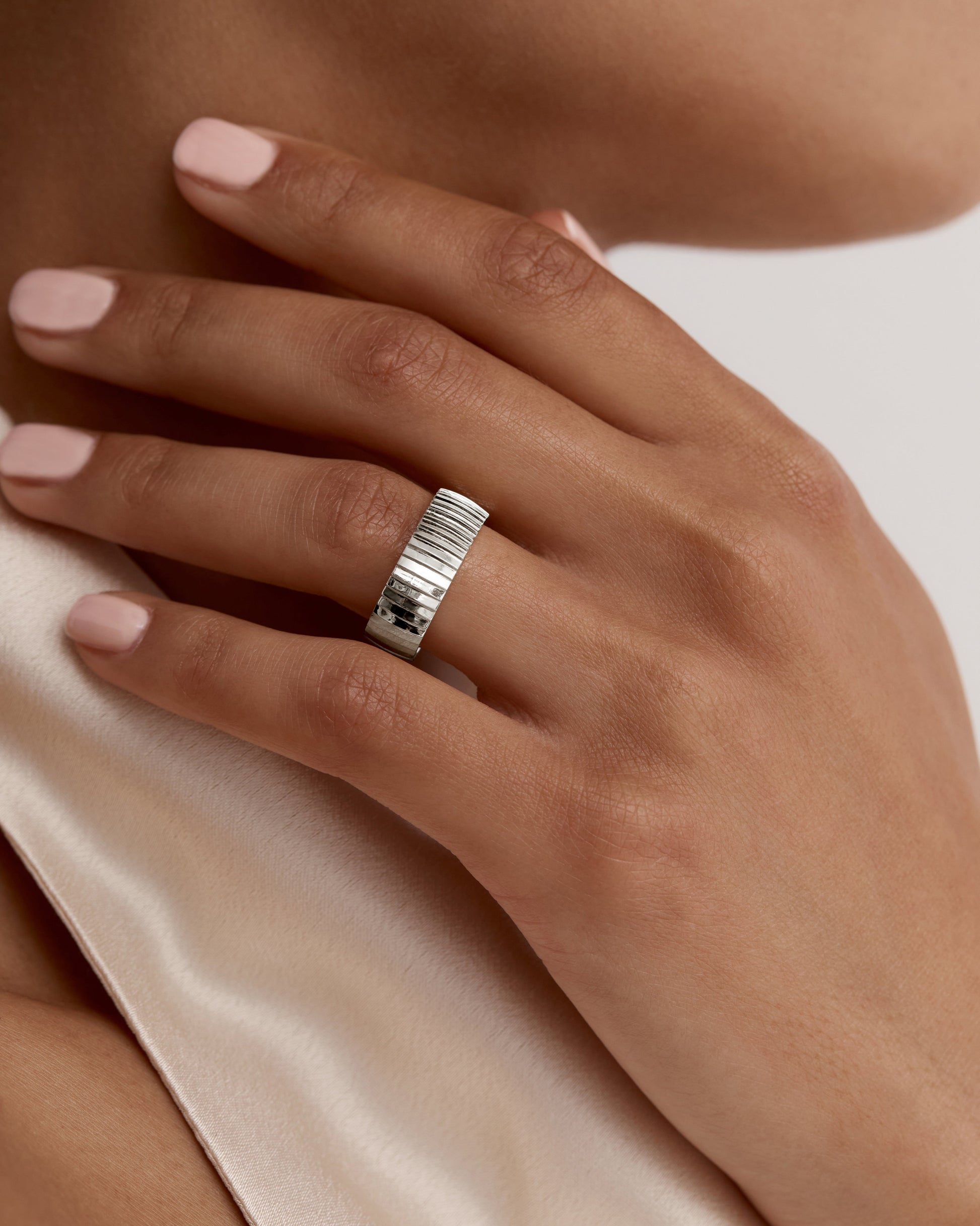 Classic Rugged Simple White Gold Wedding Band 3