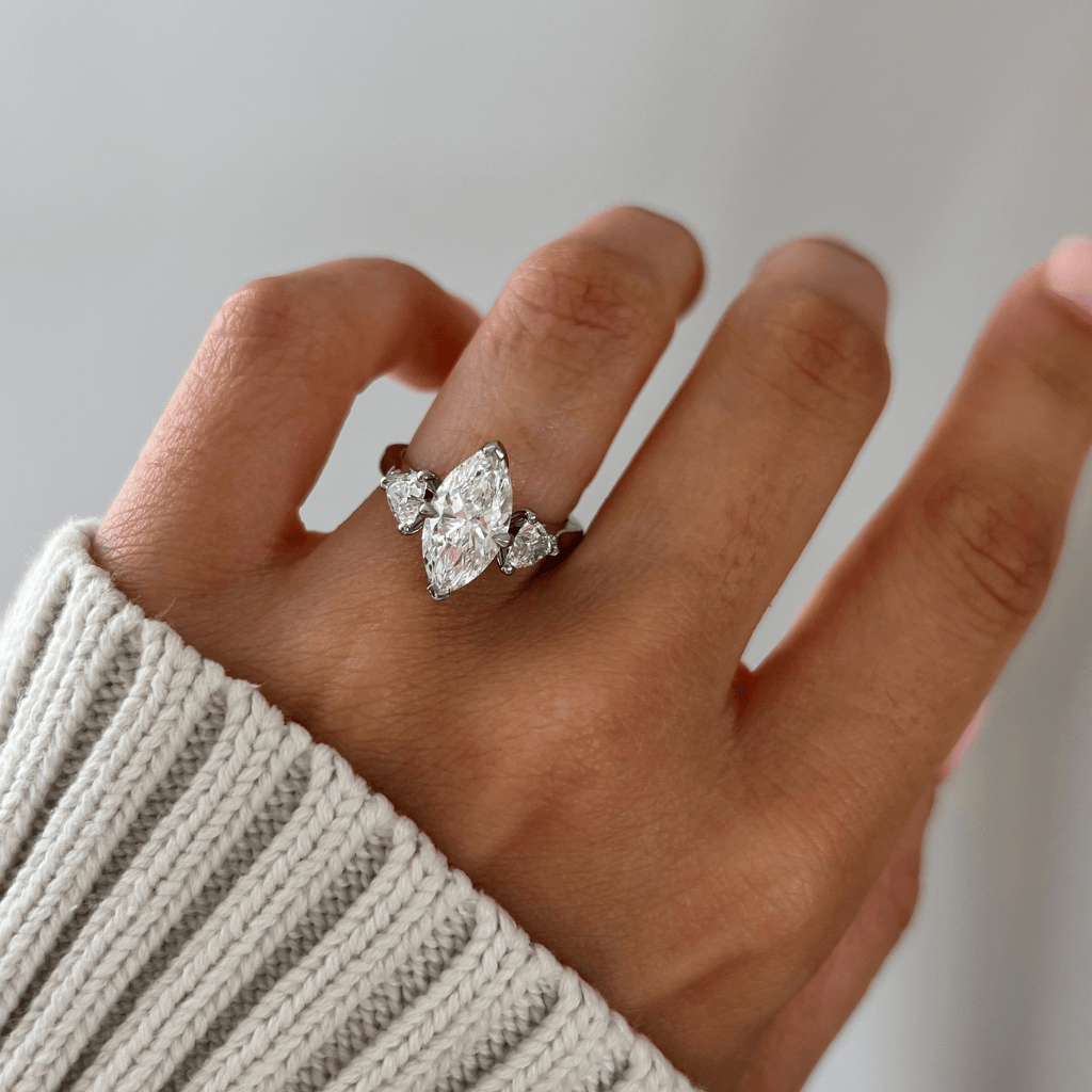 Three Stone-Marquise Cut Lab Grown Diamond Engagement Ring