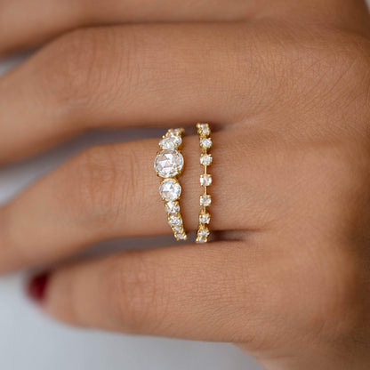 Pave Style-Rose Cut Lab Grown Diamond Engagement Ring