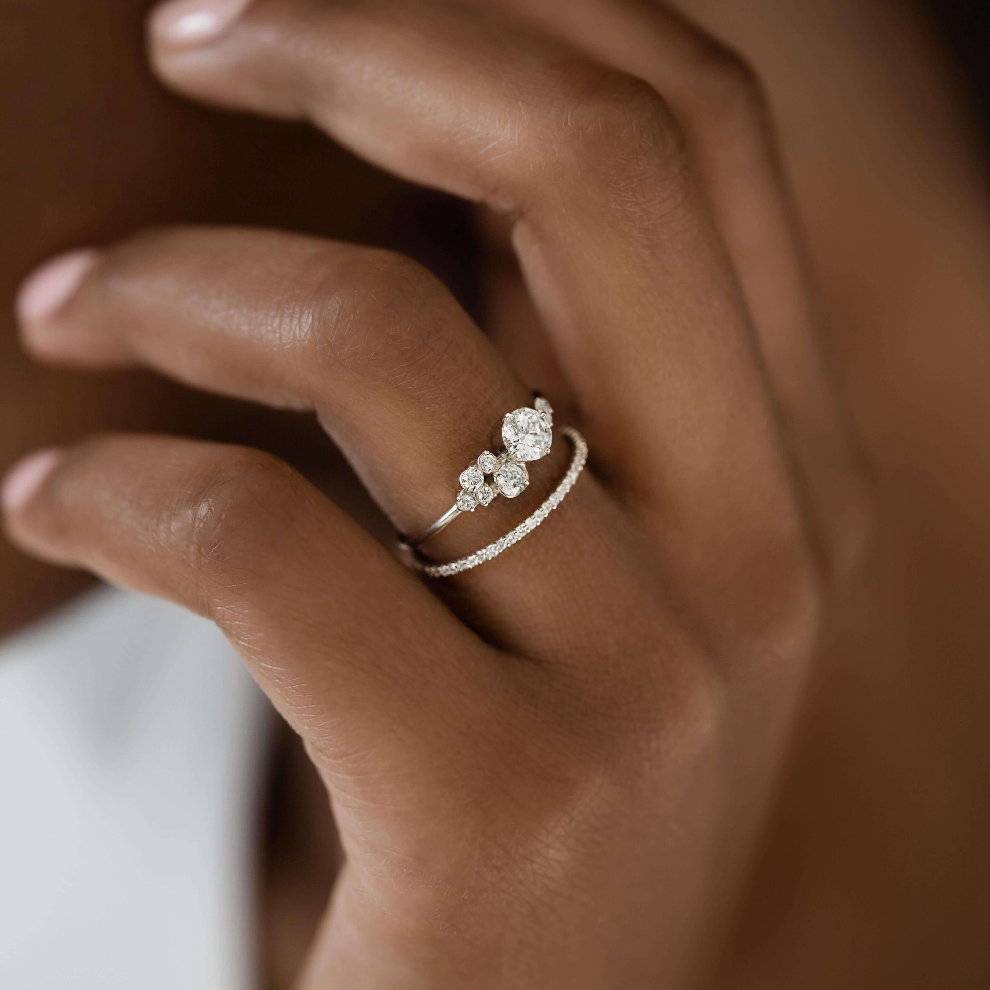 Bezel & Cluster Style-Round Lab Grown Diamond Engagement Ring