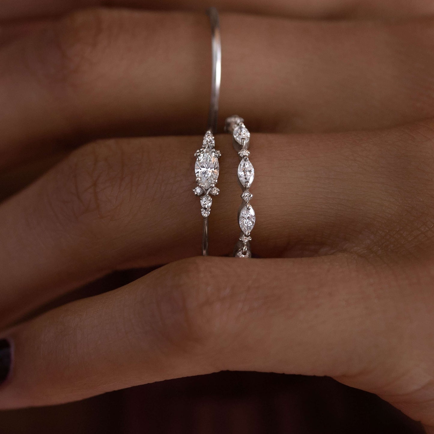 East West Cluster Style-Oval Lab Grown Diamond Engagement Ring