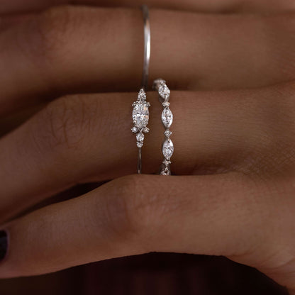 East West Cluster Style-Oval Lab Grown Diamond Engagement Ring