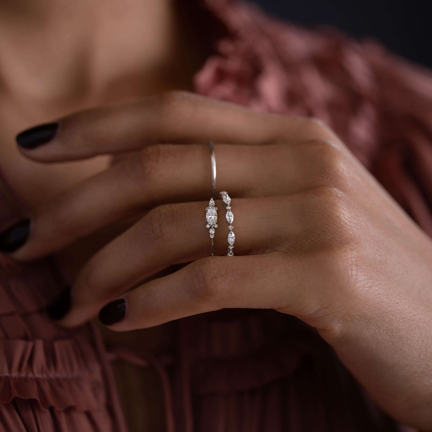 East West Cluster Style-Oval Lab Grown Diamond Engagement Ring