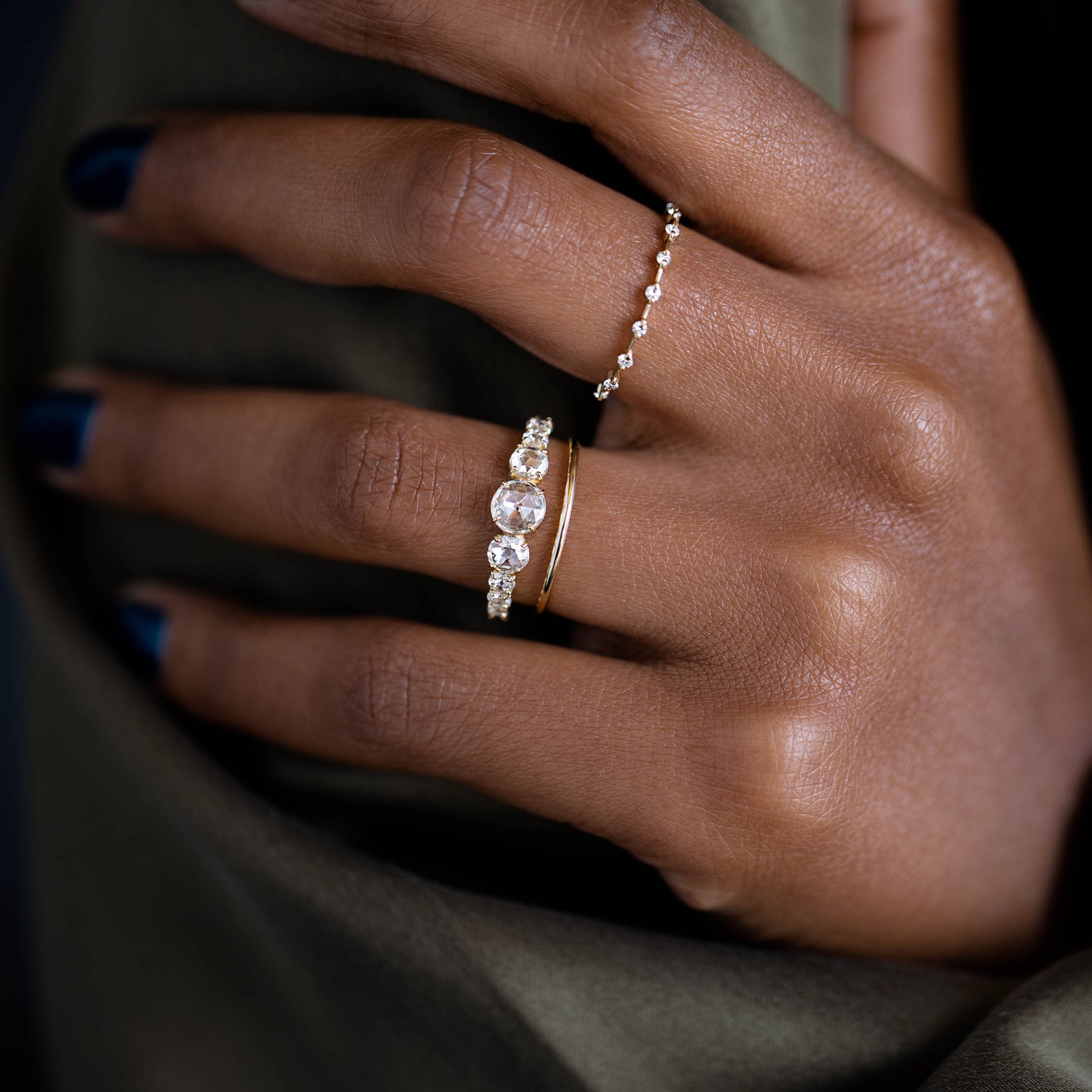 Pave Style-Rose Cut Lab Grown Diamond Engagement Ring