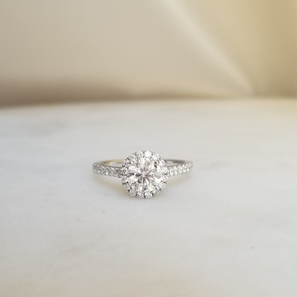 0.80 CT Round Lab-Grown Diamond Halo & Pave Engagement Ring