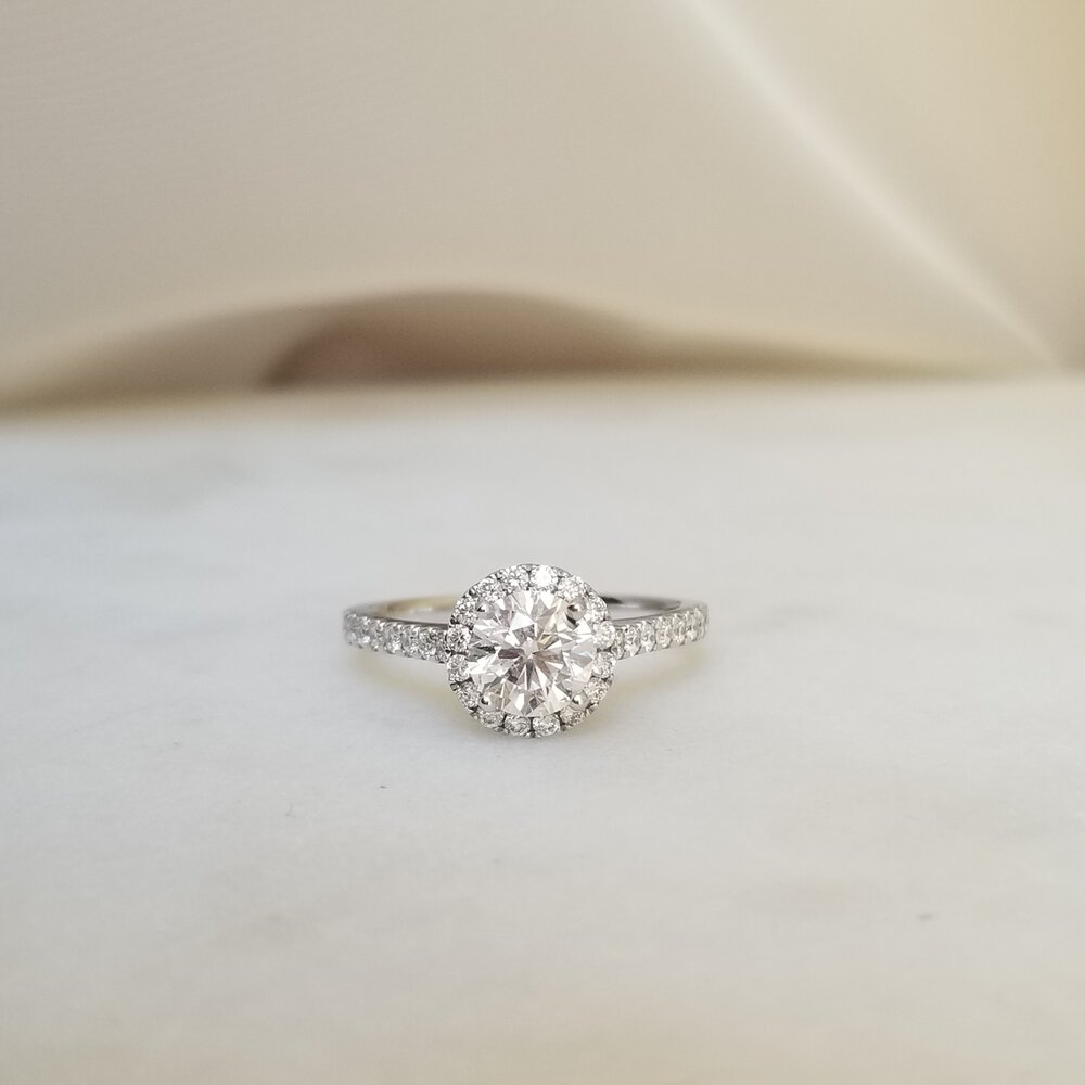 0.80 CT Round Lab-Grown Diamond Halo & Pave Engagement Ring